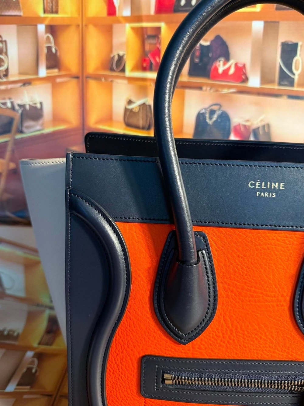 Celine Cream, Orange and Black Leather Tote - Picture 3 of 8